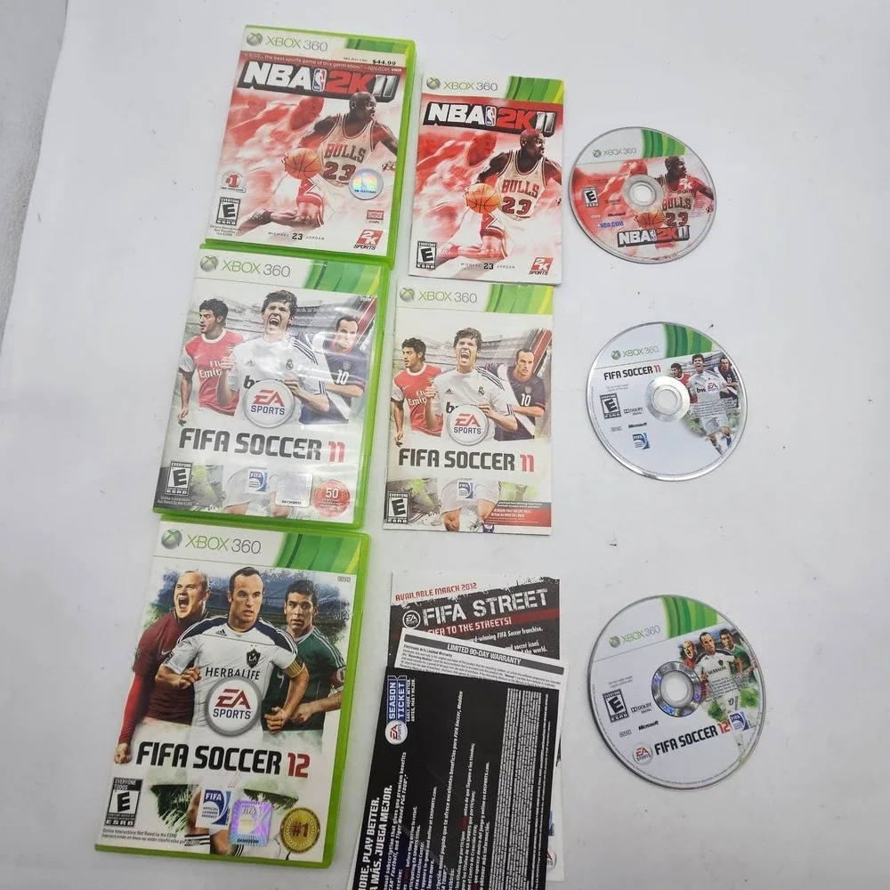 NBA 2K11 FIFA Soccer 11 & 12 Xbox 360 Video Game Lot Cases Manuals EA Sports